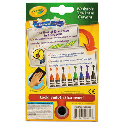 Washable Dry Erase Crayons w/E-Z Erase Cloth, Assorted Colors, 8/Pack - Image 2