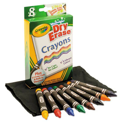 Washable Dry Erase Crayons w/E-Z Erase Cloth, Assorted Colors, 8/Pack - Image 5